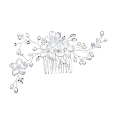 Beatifufu 1pc Floral Hair Comb for Women Handmade Bridal Headpiece Elegant Wedding Hair Decoration for Parties and Special Occasions White