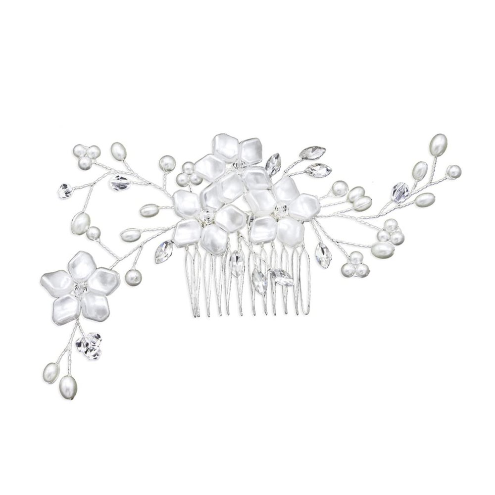 Beatifufu 1pc Floral Hair Comb for Women Handmade Bridal Headpiece Elegant Wedding Hair Decoration for Parties and Special Occasions White
