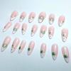St Patrick's Press on Nail Medium Length French Tip Fake Nails with Lucky Green Shamrock Glitter Design Glue on Irish Clover False Nails St. Patrick's Day Press on Nail Decorations for Women 24Pc view 2