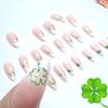 St Patrick's Press on Nail Medium Length French Tip Fake Nails with Lucky Green Shamrock Glitter Design Glue on Irish Clover False Nails St. Patrick's Day Press on Nail Decorations for Women 24Pc view 3