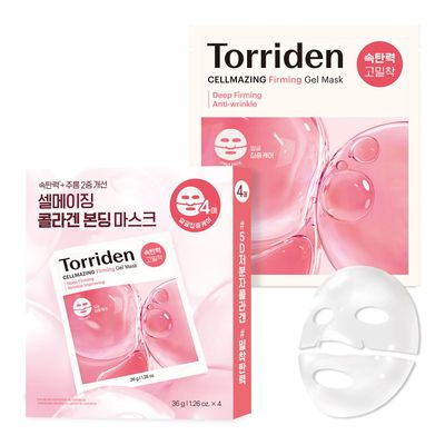 Torriden CELLMAZING Collagen Firming Gel Sheet Mask for Face Only (4 Pack) | Smoother, Firmer-Looking Skin with 5D Collagen Complex | Great Holiday & Christmas Gift Stocking Stuffer