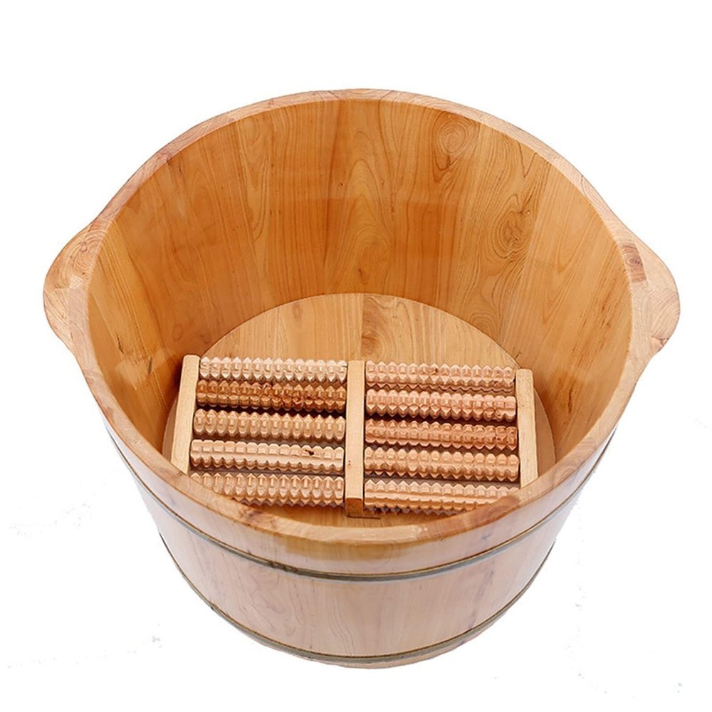 feet soaking tub Foot Soaking Tub, Wood Foot Bath Basin Massage Barrel Feet Relax Spa Bucket Kit, Pedicure Bowl Plus Cover Plate and Massage for Relaxing Foot, Portable Household Foot Soaking Bath Bas