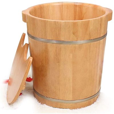 BABYCE Foot Bath Soak Foot Tub, Thickening Spa Bucket with Handle Very Good to Soak Your Feet Pedicure Bowl, Toe Nails, and Ankles Nature Hydro Massage Woodenbarrel+lid Foot Spa Bath Massager