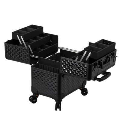 HJXGQJM Rolling Makeup Case Aluminium Make Up Case, Rolling Cosmetic Organizer with 4 Rolling Wheels Cosmetic Case Pilot Case Beauty Case Travel Trolley Hairdressing Case Cosmetic Trolley