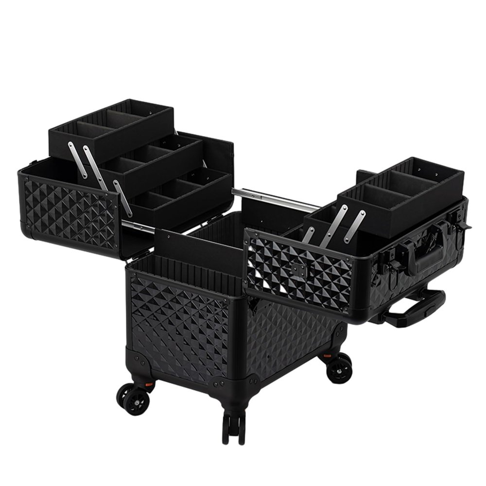 HJXGQJM Rolling Makeup Case Aluminium Make Up Case, Rolling Cosmetic Organizer with 4 Rolling Wheels Cosmetic Case Pilot Case Beauty Case Travel Trolley Hairdressing Case Cosmetic Trolley
