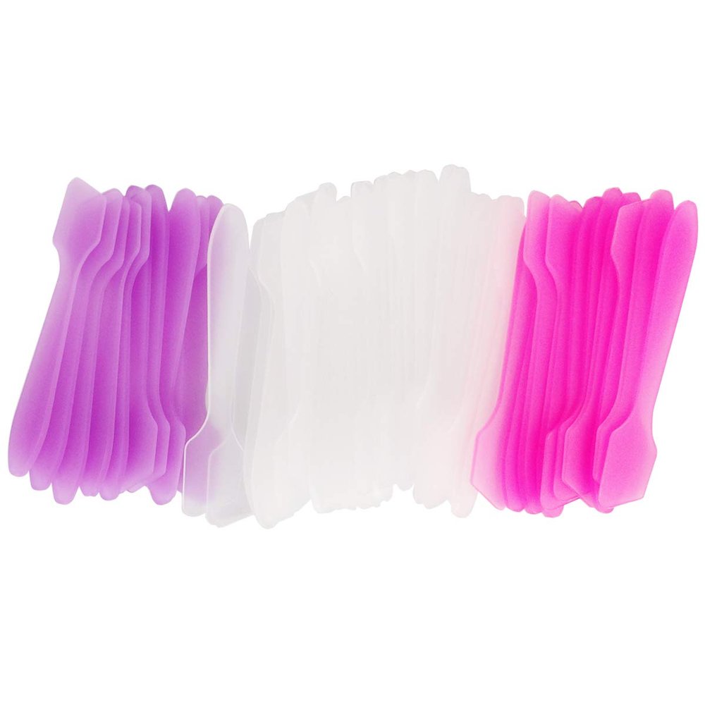 Wopanxye 50pcs Cosmetic Spatula for Face Mask Cream Stick Plastic Frosted Tip Spoon Disposable Makeup Tool for Easy Mixing, Sampling, Waxing DIY Facial Mask Stick, 3.2'' x 0.6'', Clear, Pink, Purple