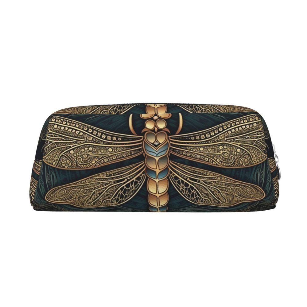 Dwrepo Dragonfly Pencil Bag Portable Leather Pencil Case Travel Makeup Bag Large Capacity Toiletry Bag for Women