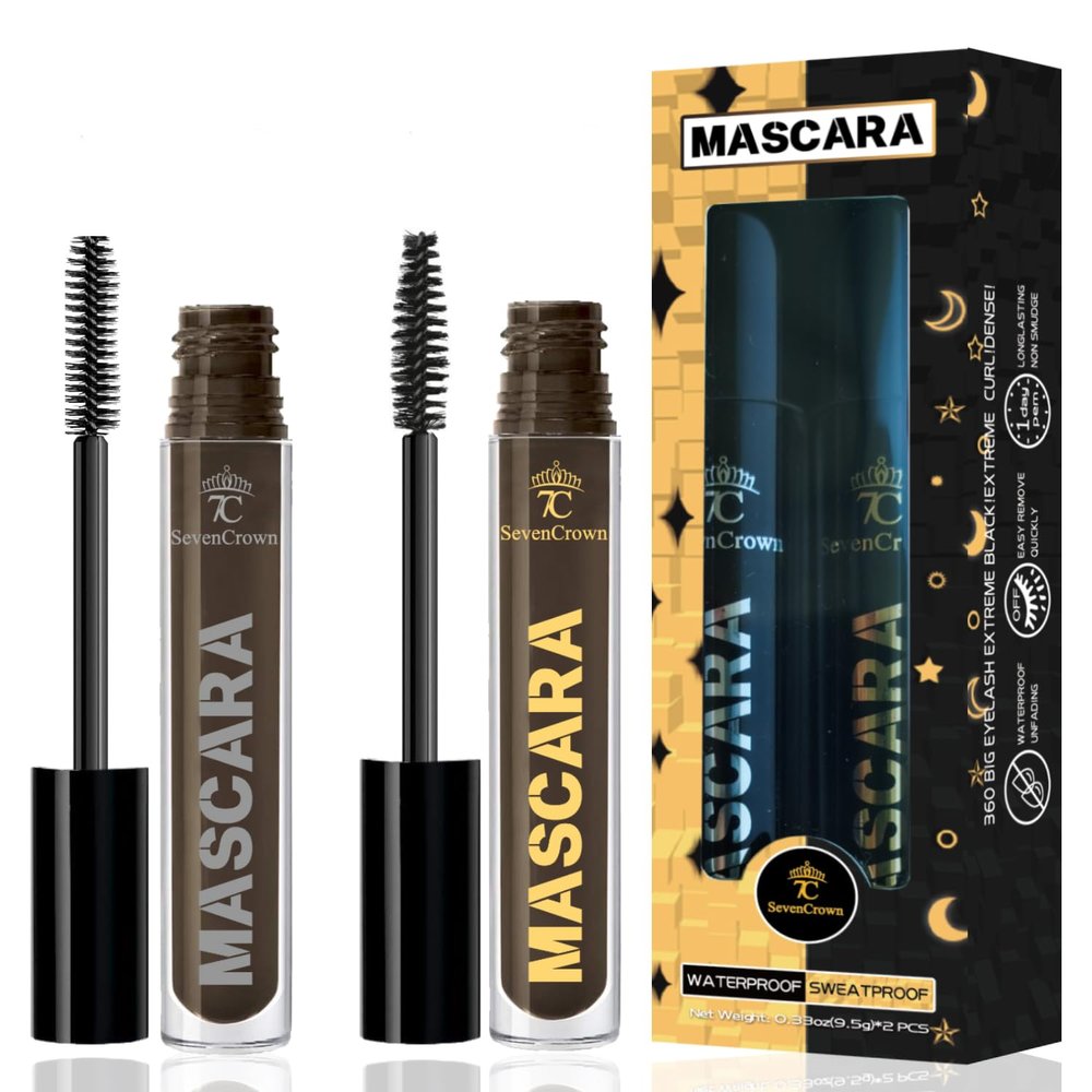 7C SEVENCROWN Mascara Brown Volume and Length Waterproof Vegan & Cruelty Free | Holiday Gift for Beauty Lovers | False Lash Effect