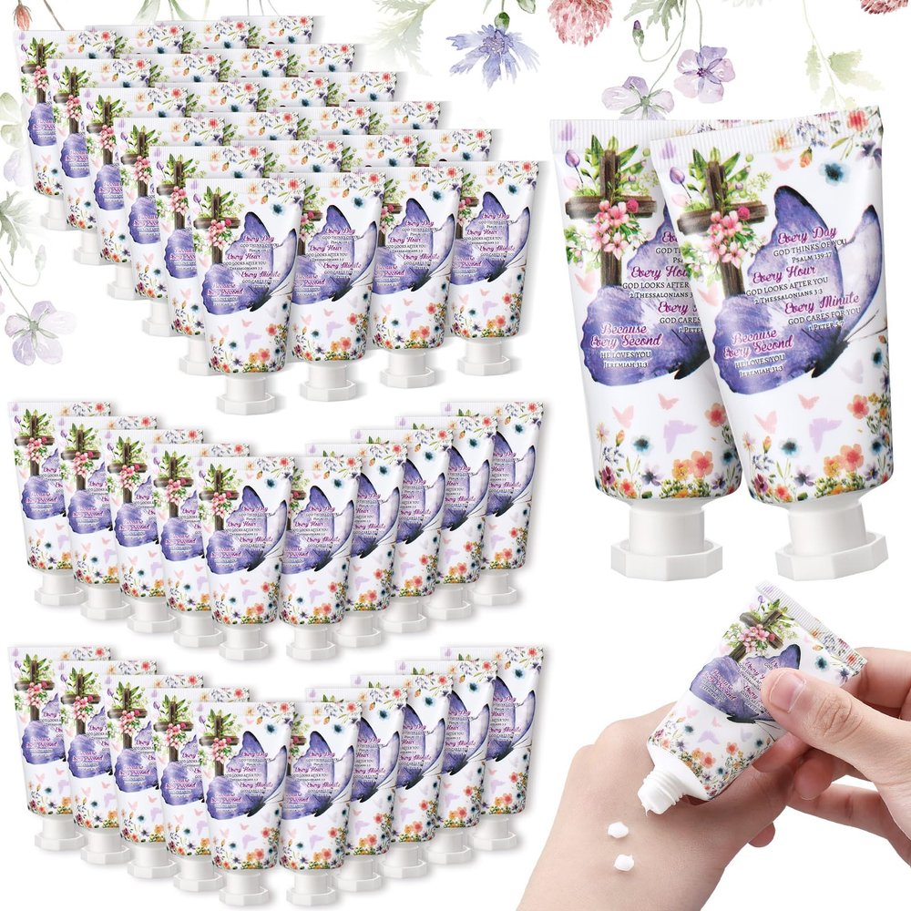 Heigble 50 Pack Christian Hand Lotion Bulk Gifts for Women Christmas Stocking Stuffers Gifts Bible Mini Travel Hand Lotion for Women Church Appreciation(Butterfly)