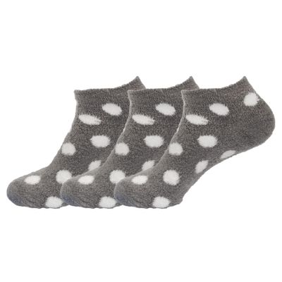BambooMN Women's X-Large Fuzzy Soft Aloe Infused Nylon Spa Socks, Grey Dots, 3 Pairs