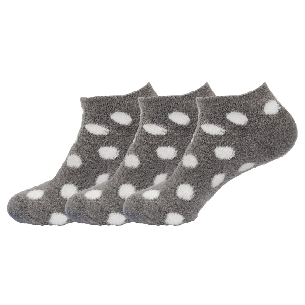 BambooMN Women's X-Large Fuzzy Soft Aloe Infused Nylon Spa Socks, Grey Dots, 3 Pairs