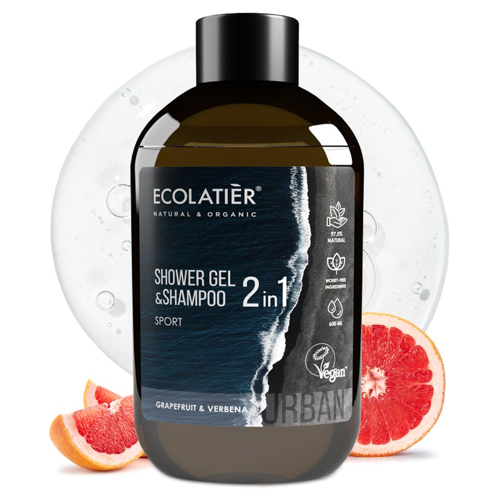 2-in-1 Body Wash Men & Shampoo Men - Sport Formula, Natural Body Wash & Hair Cleanser, 97.5% Natural Ingredients, Vegan, Refreshing & Hydrating for Active Lifestyles, 20.3 Fl Oz