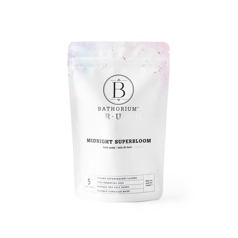 Bathorium Midnight Superbloom Crush, Wildflower Bath Soak, Lavender, Rose, Butterfly Pea Flower, Jasmine, Dead Sea Salt, 21 oz