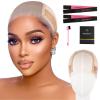 Lace Wig Grip Cap for Women - Medium Size Snug Fit 4x5 Transparent Swiss Lace Non-slip Glueless Wig Gripper with Ear-Cutouts Adjustable Velcro Headband (Light Brown) view 1
