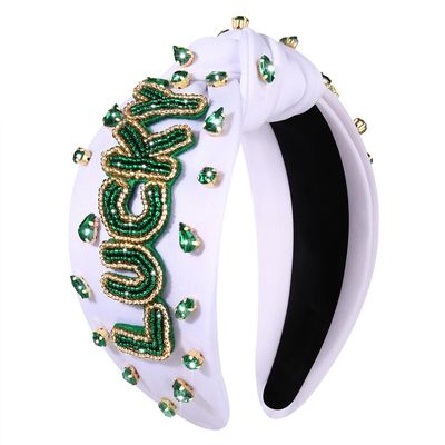 CEALXHENY Embellished Crystal Rhinestone Knotted Headband - Green Shamrock Hair Accessories for Women, Irish Holiday Outfit Gifts (LUCKY 1)