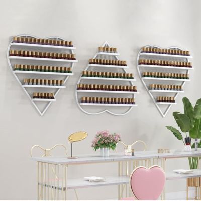 FEITJMMW 3 PCS Metal Nail Polish Wall Rack Wall Mounted Nail Polish Organizer Shelf, Display Rack Cosmetic Display Cases Lipstick Perfume Wall Shelf Organizers for Home Spa Nail Salon Shop
