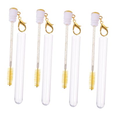 HAKIDZEL Stylish Eyelash Brush Tube Keychain 4pcs Yellow Makeup Brush Sets for Travel