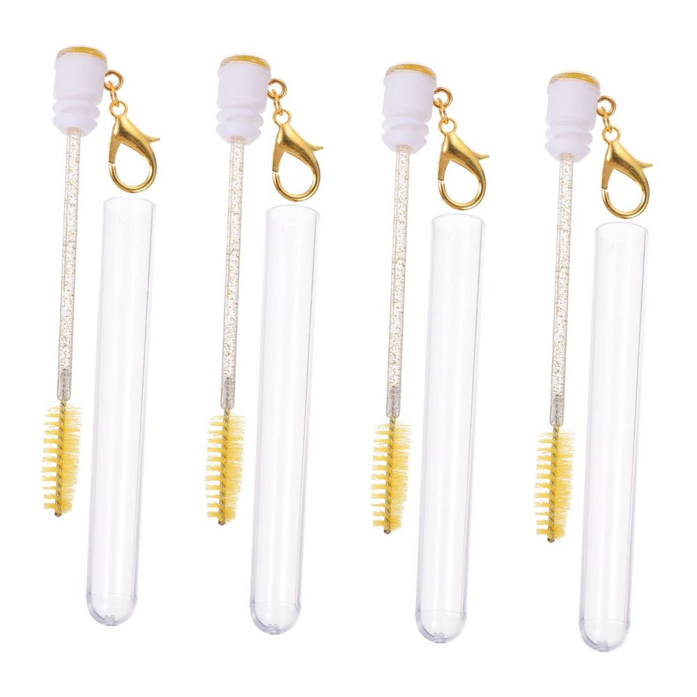 HAKIDZEL Stylish Eyelash Brush Tube Keychain 4pcs Yellow Makeup Brush Sets for Travel