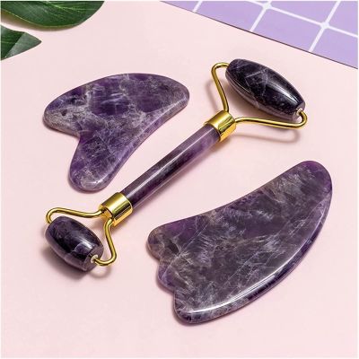 MESKEL Amethyst Rough Stone Amethyst Gouache Scraper Gua Sha Massage Tool Jade Roller Face Massager Lifting Anti-Wrinkle Beauty Skin Care Gouache Stone Set (Color : Type 1)