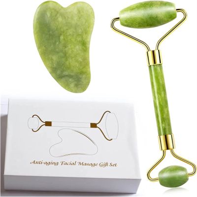 MESKEL Gua sha Scraper Board Natural Crystal Jade Roller Facial Thin Massager Box Skin Slim Pink Stone Guasha Gem Anti Wrinkle Remover Gua Sha Gift Set Tool Massage Tool Set (Color : Sets 02)