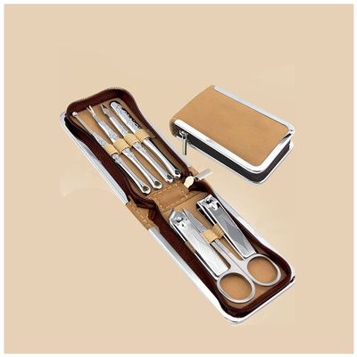 AMONG Manicure Kit Stainless Steel Nail Clipper Set Nail Clippers Care Tool for Man and Woman 7 Pieces Brown Nail Clippers Kit