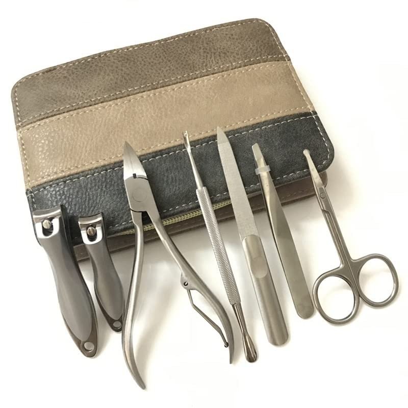 AMONG Manicure Kit 7 in 1 Stainless Steel Manicure Set Professional Nail Clips Fitting Foot Tools, Manicure Toe Cutter Nail Set with Bag Nail Clippers Kit
