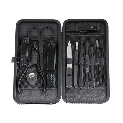 AMONG Manicure Kit Personal Care Tools Nail Clippers Home Use Pedicure Manicure Set 12 Piece Set Black Nail Clippers Kit