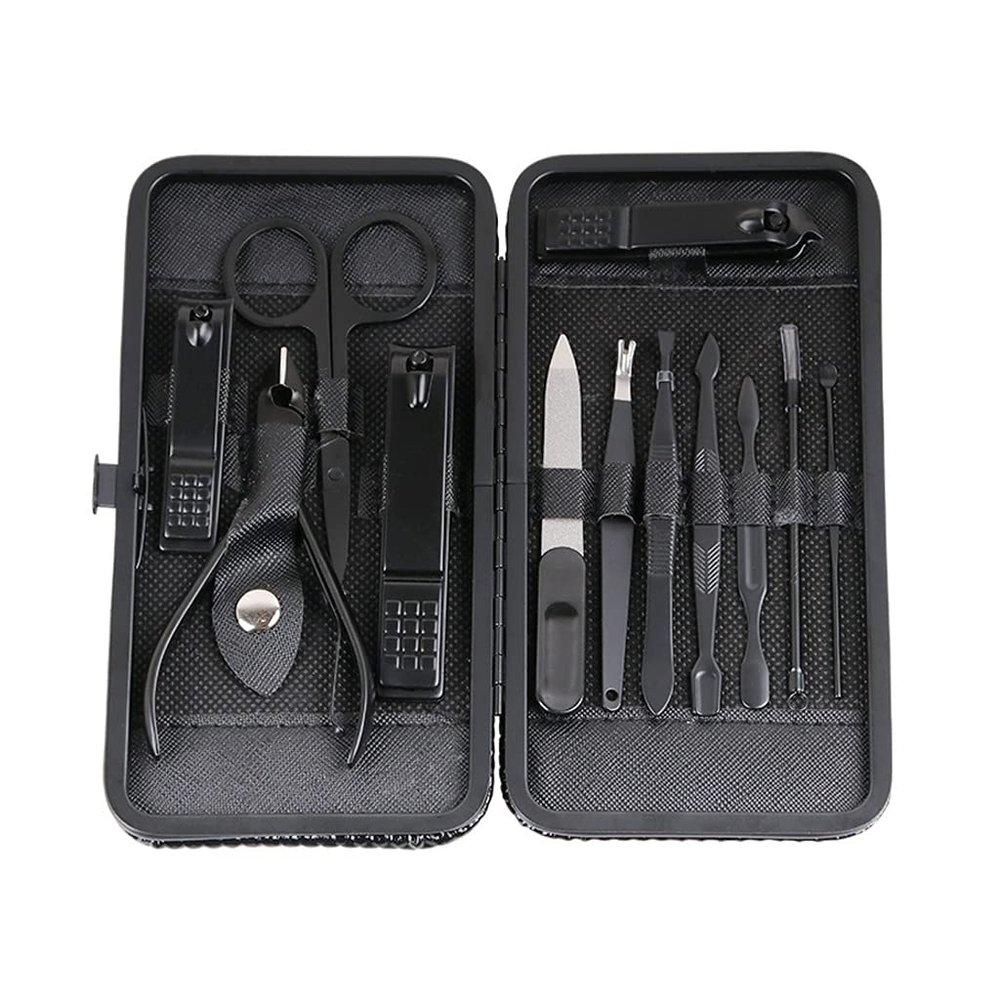AMONG Manicure Kit Personal Care Tools Nail Clippers Home Use Pedicure Manicure Set 12 Piece Set Black Nail Clippers Kit