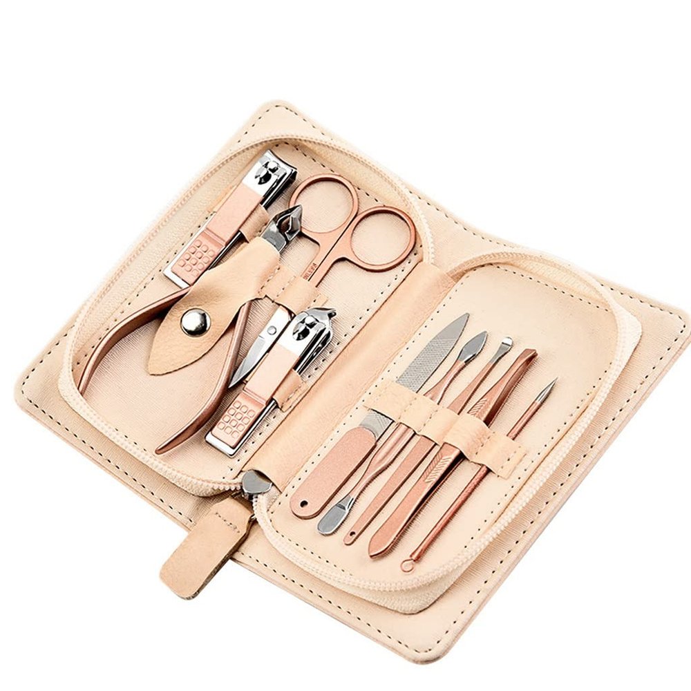 AMONG Manicure Kit Travel Manicure Sett 9-Piece Personal Care Portable Nail Set with Built-in Nail File for Men and Women Home Nail Clippers and Tweezers Set Nail Clippers Kit