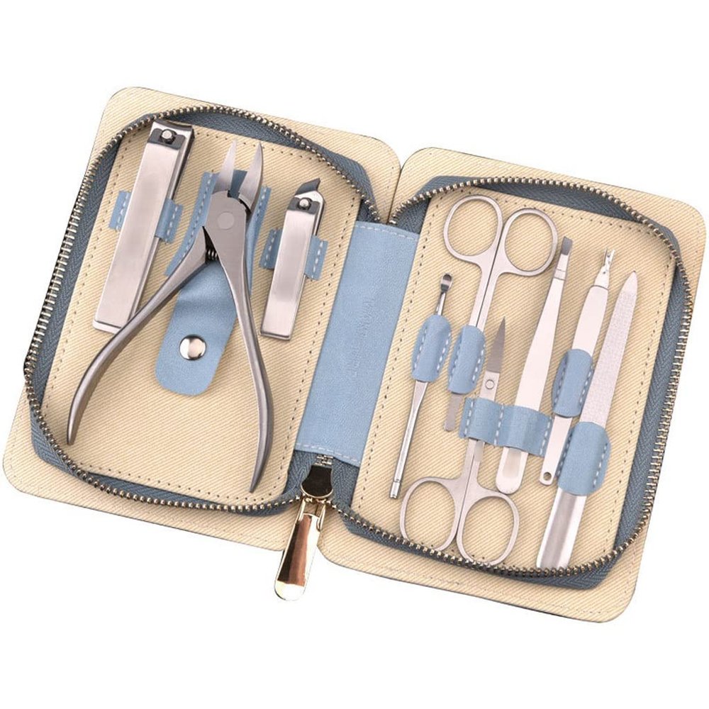 AMONG Manicure Kit Stainless Steel Nail Clippers 9-Piece Personal Care Nail Manicure Set Nail File Suitable for Men and Women Home Travel Nail Clippers Kit