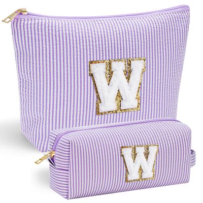 YOOLIFE Makeup Travel Bag Makeup Pouch - Initial Travel Makeup Bag Cosmetic Bag Birthday Gift Wedding Gifts Cute Bridesmaid Gifts Friend Birthday Gifts for Women Her Gifts for Teenage Girls W