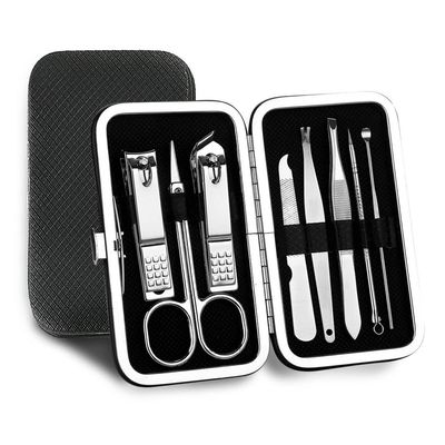 AMONG Manicure Kit Nail Clipper Set Black Stainless Steel Nail Manicure Tools Home Beauty Nail Set Travel Portable Gift Box Nail Set 8 Pieces Nail Clippers Kit (Color : A)