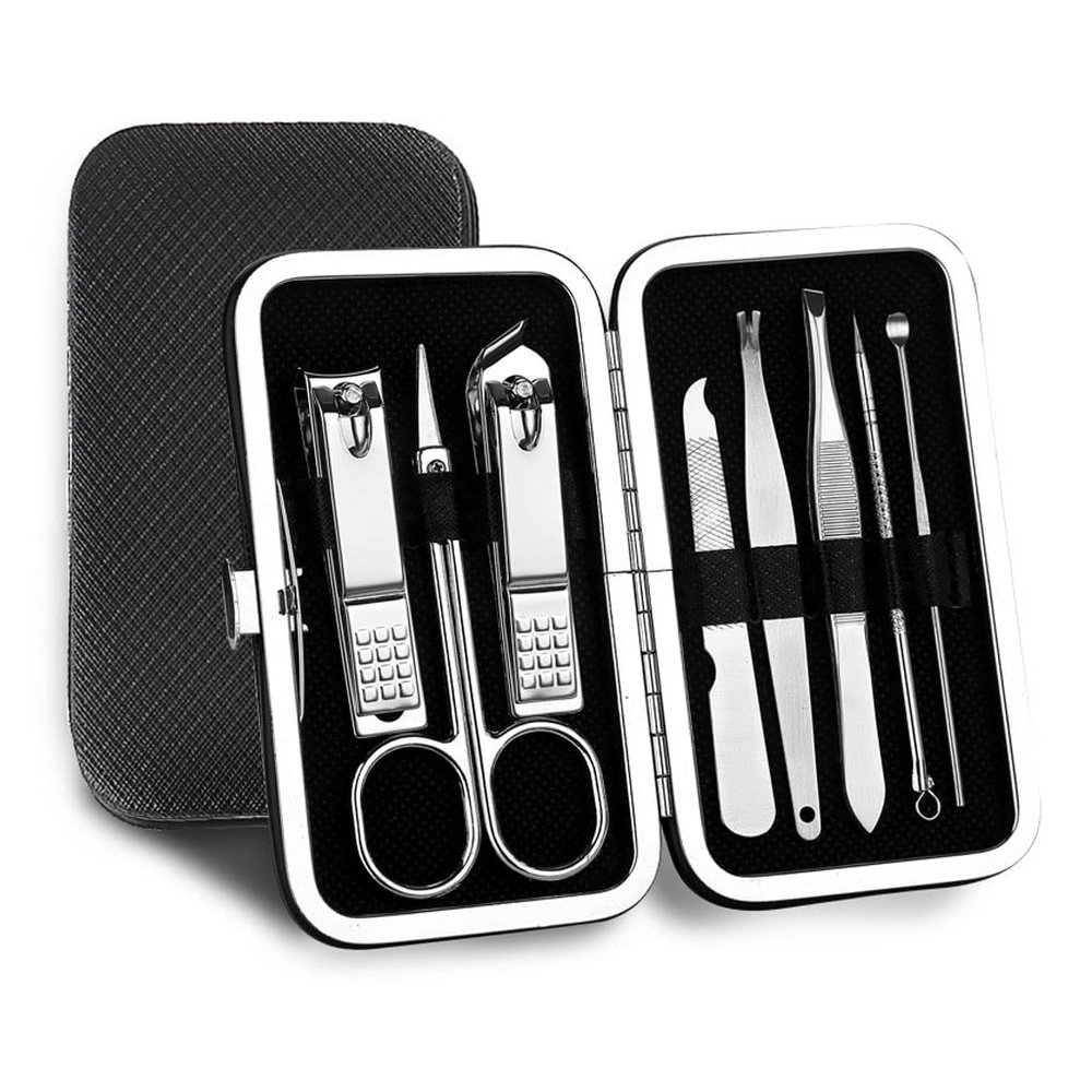 AMONG Manicure Kit Nail Clipper Set Black Stainless Steel Nail Manicure Tools Home Beauty Nail Set Travel Portable Gift Box Nail Set 8 Pieces Nail Clippers Kit (Color : A)