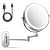 8" Wall Mounted Lighted Vanity Mirror 1X/10X Magnifying Makeup Mirror, Double Sided Dimmable Screen Touch Bathroom Shaving Mirror with 3 Color Lights, 360 Degree, USB Charging view 1