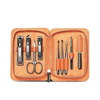 AMONG Manicure Kit Stainless Steel Nail Clippers Set Personal Care Tools Exfoliating 9-Piece Orange Man and Woman Nail Clippers Kit