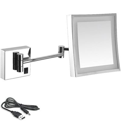8 Inch Bathroom Mirror Wall Mounted, USB Rechargeable Makeup Mirror 3X Magnification Shaving Mirror 180 Swivel Vanity Mirror LED Lighted Wall Mounted Mirrors Square Cosmetic Mirror