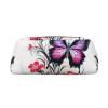 Dwrepo Floral Butterfly Pencil Bag Portable Leather Pencil Case Travel Makeup Bag Large Capacity Toiletry Bag for Women view 1