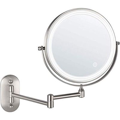 ZADIKO 8'' Bathroom Mirrors Wall Mounted Makeup Mirror,Upgrade Auto Off LED Shaving Mirror 1X/5X Magnifying Double Sided 360Swivel Extendable,Powered by 4 x AAA Batteries Chrome (Color : Nickel)
