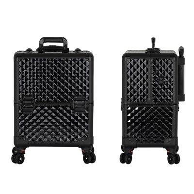 HJXGQJM Rolling Makeup Case Professional Makeup Train Case Makeup Aluminium Vanity Case, Make Up Artist Train Case Hairdressing Tools Organiser, Black Trolley Case Cosmetic Case with Castors