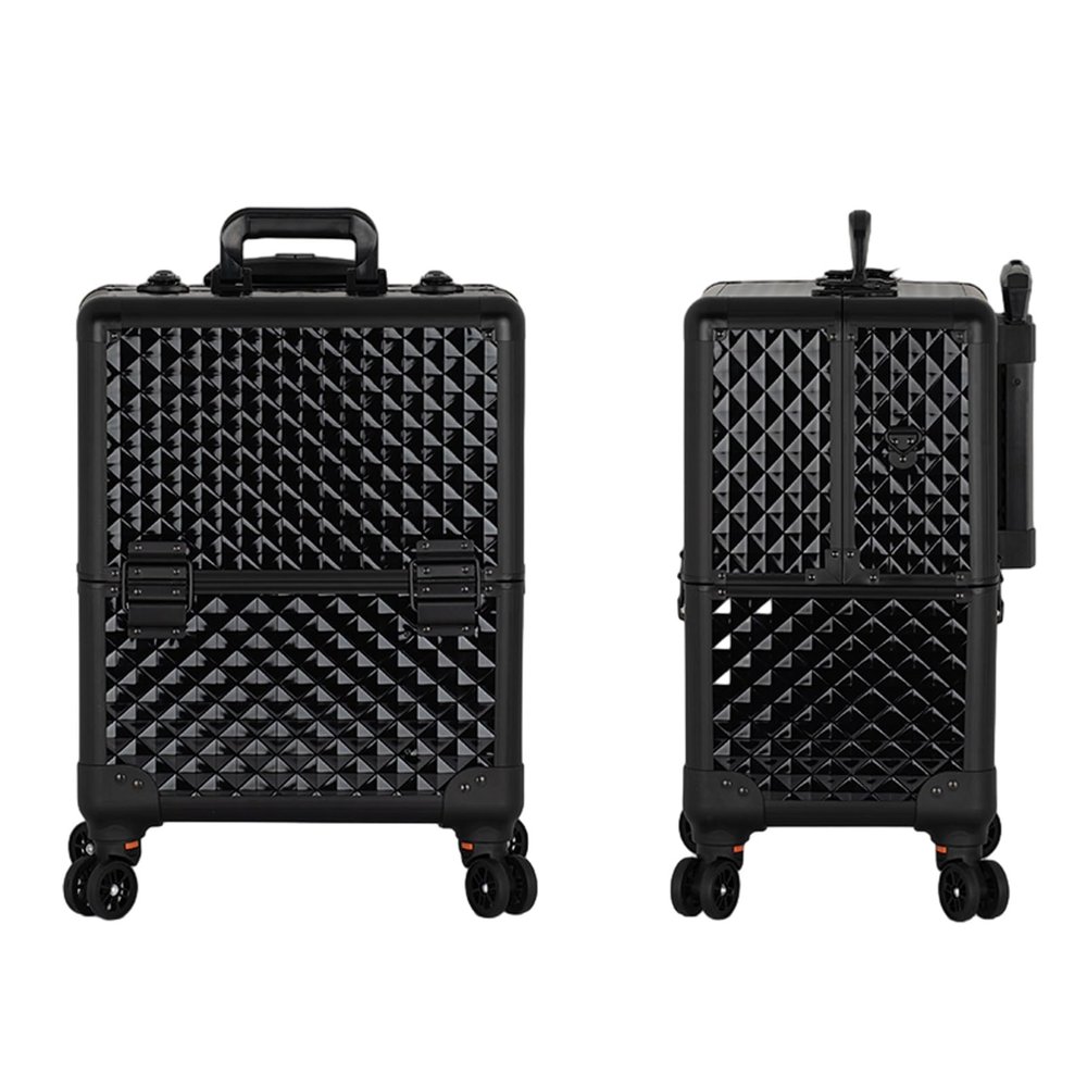HJXGQJM Rolling Makeup Case Professional Makeup Train Case Makeup Aluminium Vanity Case, Make Up Artist Train Case Hairdressing Tools Organiser, Black Trolley Case Cosmetic Case with Castors