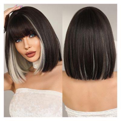 Human Hair Wig Short Wig Blonde Wig for Women Daily Party Synthetic Hair Wig with Heat Resistant Fiber Wig with Bangs Synthetic Wigs (Color : D-123-1)