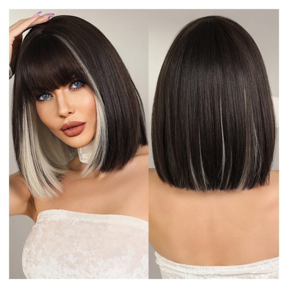 Human Hair Wig Short Wig Blonde Wig for Women Daily Party Synthetic Hair Wig with Heat Resistant Fiber Wig with Bangs Synthetic Wigs (Color : D-123-1)
