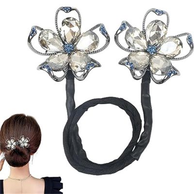 Asnewa Elegant Hair Clip for Women, Rhinestone Flower Hair Clip, for Thick or Thins Ponytail Hair Strong Hold,Lazy Hair Curler Deft Bun Maker, Ocean Blue Feather Hairpin (i)