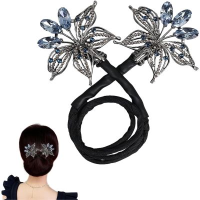 Elegant Hair Clip for Women, Rhinestone Flower Hair Clip, for Thick or Thins Ponytail Hair Strong Hold,Lazy Hair Curler Deft Bun Maker, Ocean Blue Feather Hairpin (k)