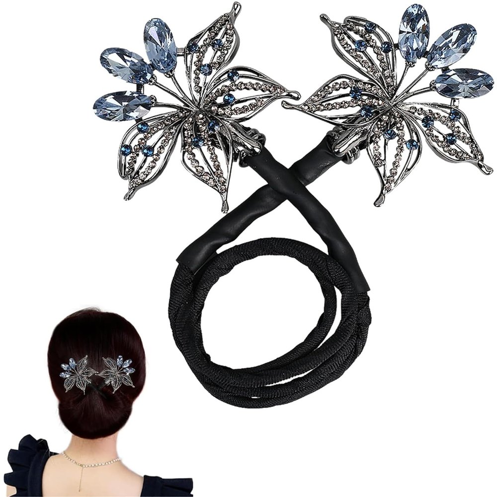 Elegant Hair Clip for Women, Rhinestone Flower Hair Clip, for Thick or Thins Ponytail Hair Strong Hold,Lazy Hair Curler Deft Bun Maker, Ocean Blue Feather Hairpin (k)