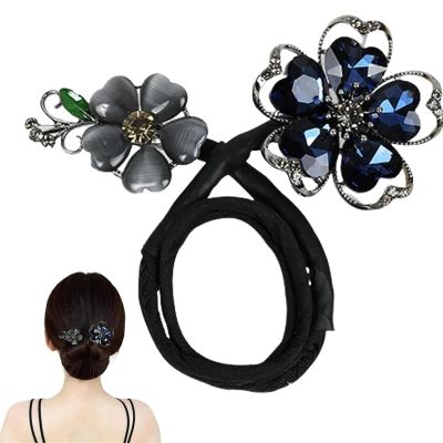 Elegant Hair Clip for Women, Rhinestone Flower Hair Clip, for Thick or Thins Ponytail Hair Strong Hold,Lazy Hair Curler Deft Bun Maker, Ocean Blue Feather Hairpin (c)