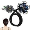 Elegant Hair Clip for Women, Rhinestone Flower Hair Clip, for Thick or Thins Ponytail Hair Strong Hold,Lazy Hair Curler Deft Bun Maker, Ocean Blue Feather Hairpin (c) view 1