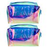 2Pack Holographic Cosmetic Bags, Portable Iridescent Makeup Bag, Waterproof Zippered Toiletry Bags for Travel Makeup Brush Holder, Women Organizer Bag Cases view 1