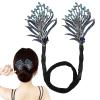 Asnewa Elegant Hair Clip for Women, Rhinestone Flower Hair Clip, for Thick or Thins Ponytail Hair Strong Hold,Lazy Hair Curler Deft Bun Maker, Ocean Blue Feather Hairpin (l) view 1