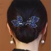 Asnewa Elegant Hair Clip for Women, Rhinestone Flower Hair Clip, for Thick or Thins Ponytail Hair Strong Hold,Lazy Hair Curler Deft Bun Maker, Ocean Blue Feather Hairpin (l) view 4